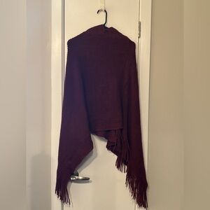 Woven Red Poncho with Fringe